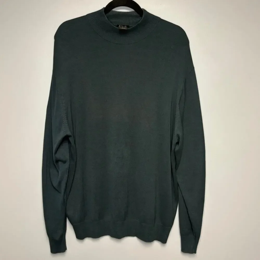 Jos A Bank Silk Preppy Old Money Mock Neck Green‎ Lightweight Sweater Mens XL